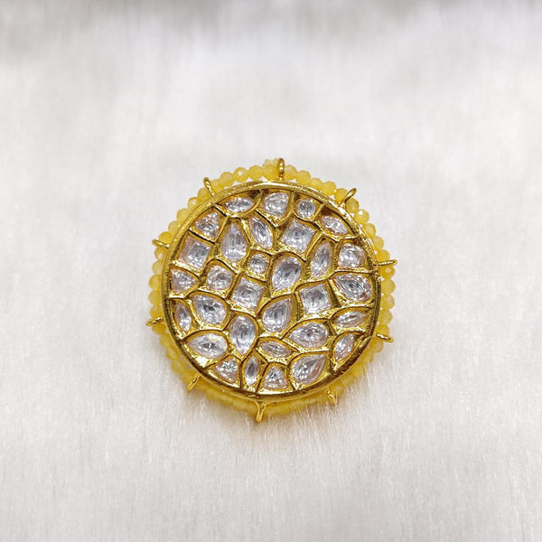 Tarangavi Yellow Kundan Gold Plated Floral Ring