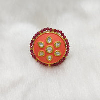 Tarangavi Pink Matte Kundan Gold Plaetd Ring