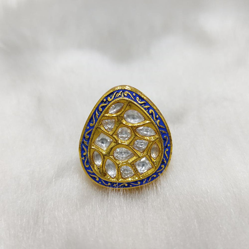 Tarangavi Blue Matte Kundan Gold Plaetd Ring