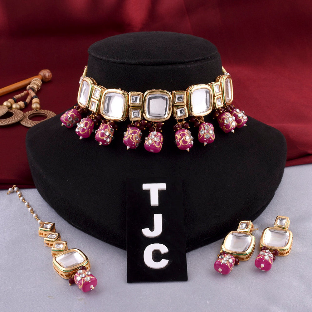 The Jewellery Creations Gold Plated Kundan Choker Necklace Set
