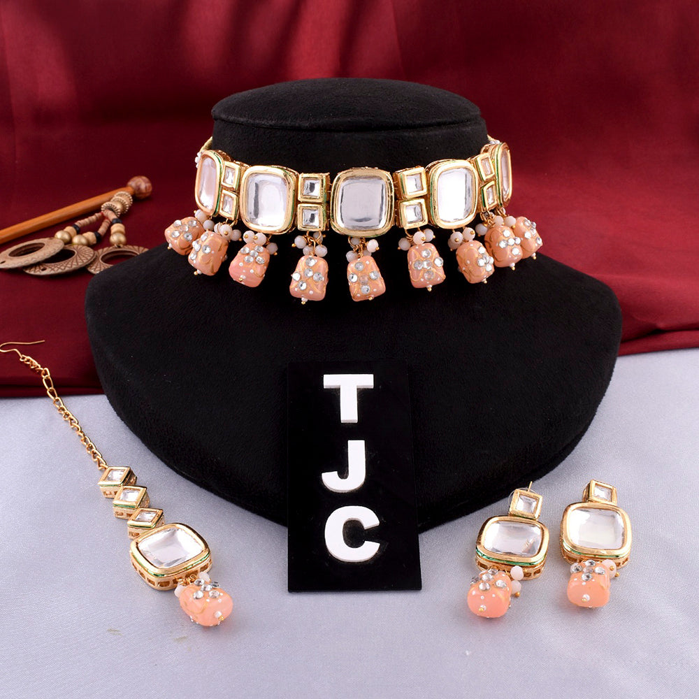 The Jewellery Creations Gold Plated Kundan Choker Necklace Set