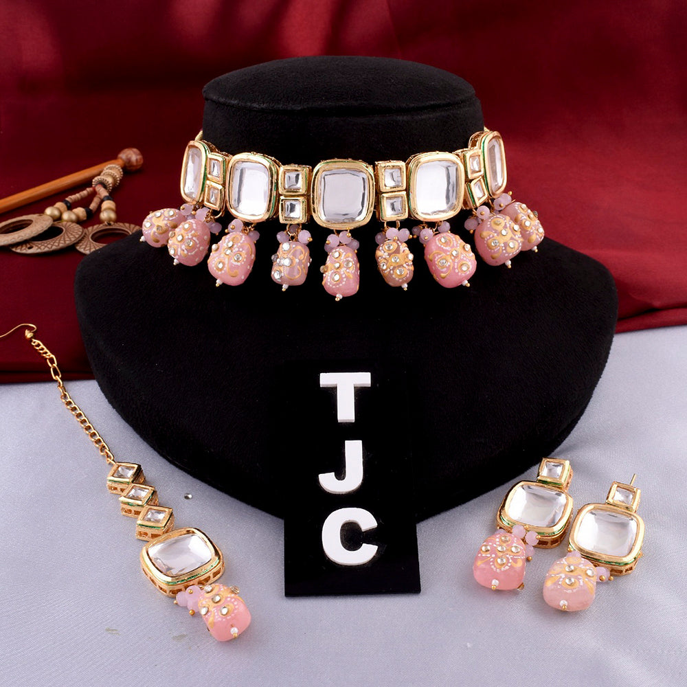 The Jewellery Creations Gold Plated Kundan Choker Necklace Set