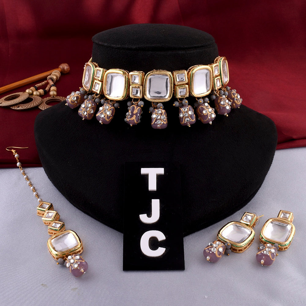 The Jewellery Creations Gold Plated Kundan Choker Necklace Set
