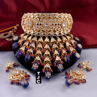 The Jewellery Creations Designer Gold Plated Kundan & Beads Choker Necklace Set