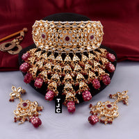 The Jewellery Creations Designer Gold Plated Kundan & Beads Choker Necklace Set