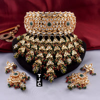 The Jewellery Creations Designer Gold Plated Kundan & Beads Choker Necklace Set