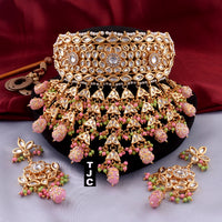 The Jewellery Creations Designer Gold Plated Kundan & Beads Choker Necklace Set