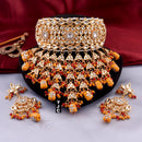 The Jewellery Creations Designer Gold Plated Kundan & Beads Choker Necklace Set