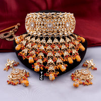 The Jewellery Creations Designer Gold Plated Kundan & Beads Choker Necklace Set