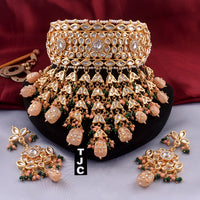 The Jewellery Creations Designer Gold Plated Kundan & Beads Choker Necklace Set