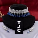The Jewellery Creations Designer Gold Plated American Diamond Blue Choker Necklace Set