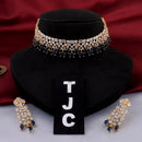 The Jewellery Creations Designer Gold Plated American Diamond Blue Choker Necklace Set