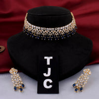 The Jewellery Creations Designer Gold Plated American Diamond Blue Choker Necklace Set