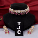 The Jewellery Creations Designer Gold Plated American Diamond Blue Choker Necklace Set