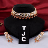 The Jewellery Creations Designer Gold Plated American Diamond Blue Choker Necklace Set