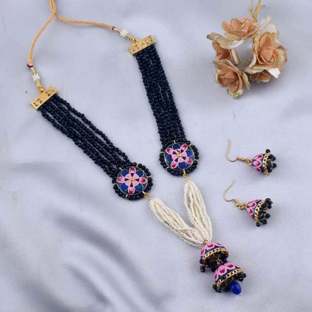 The Jewellery Creations Gold Plated Meenakari Work & Beads Long Necklace Set