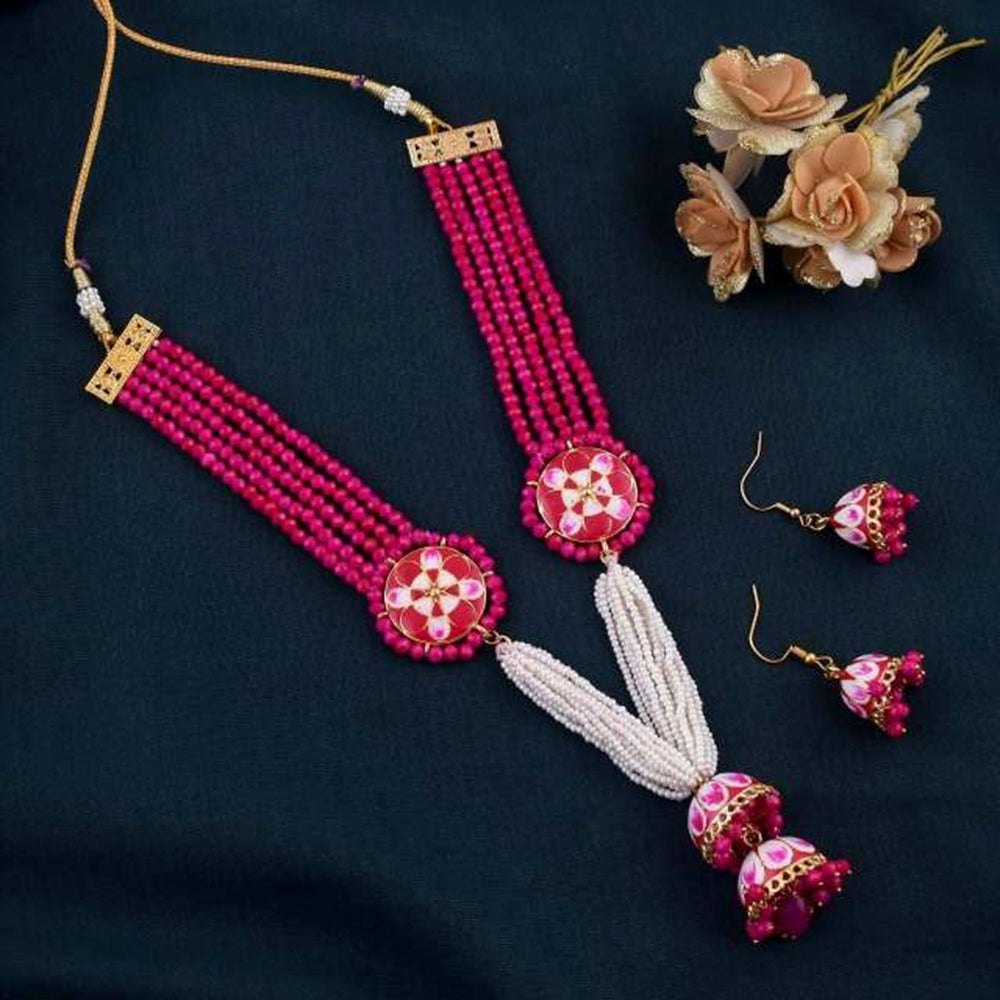 The Jewellery Creations Gold Plated Meenakari Work & Beads Long Necklace Set