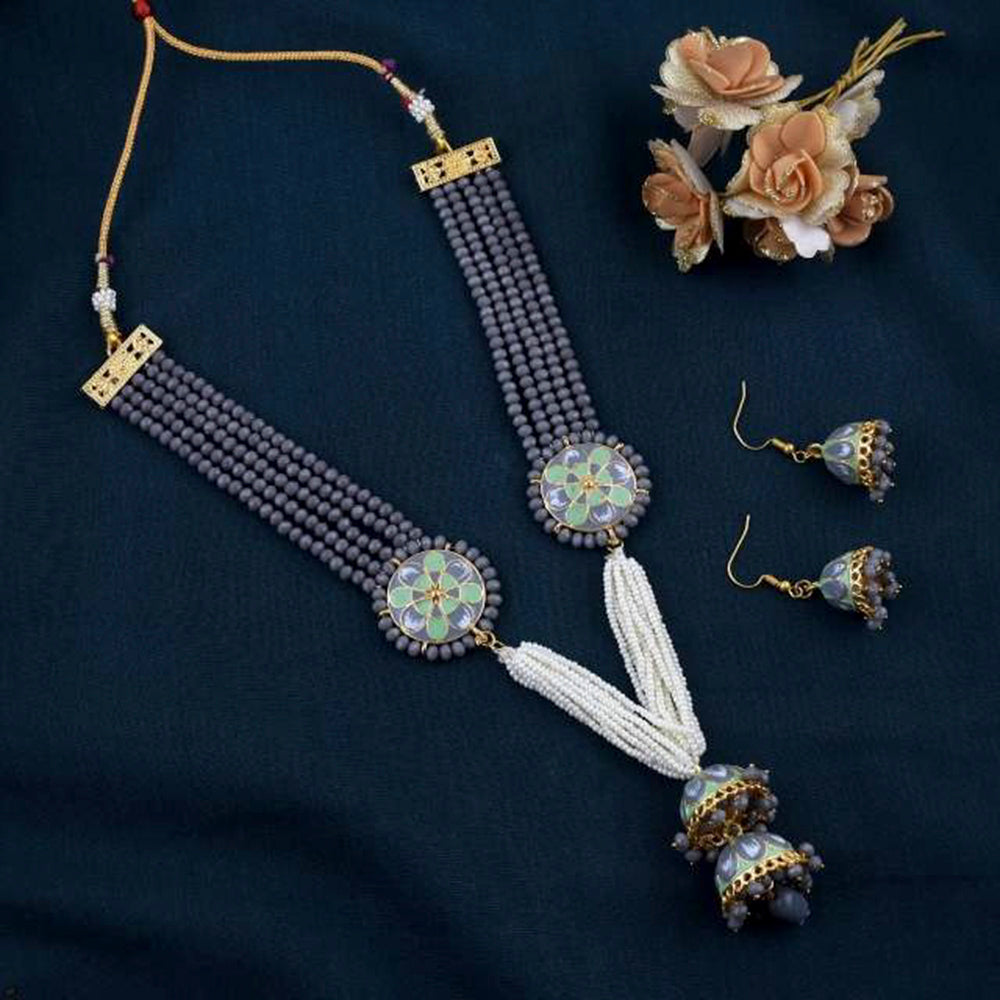 The Jewellery Creations Gold Plated Meenakari Work & Beads Long Necklace Set