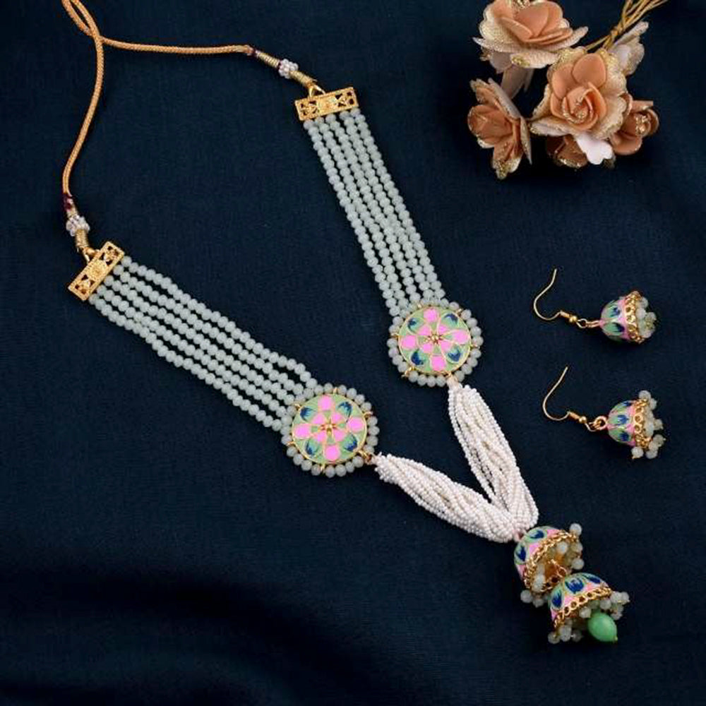 The Jewellery Creations Gold Plated Meenakari Work & Beads Long Necklace Set