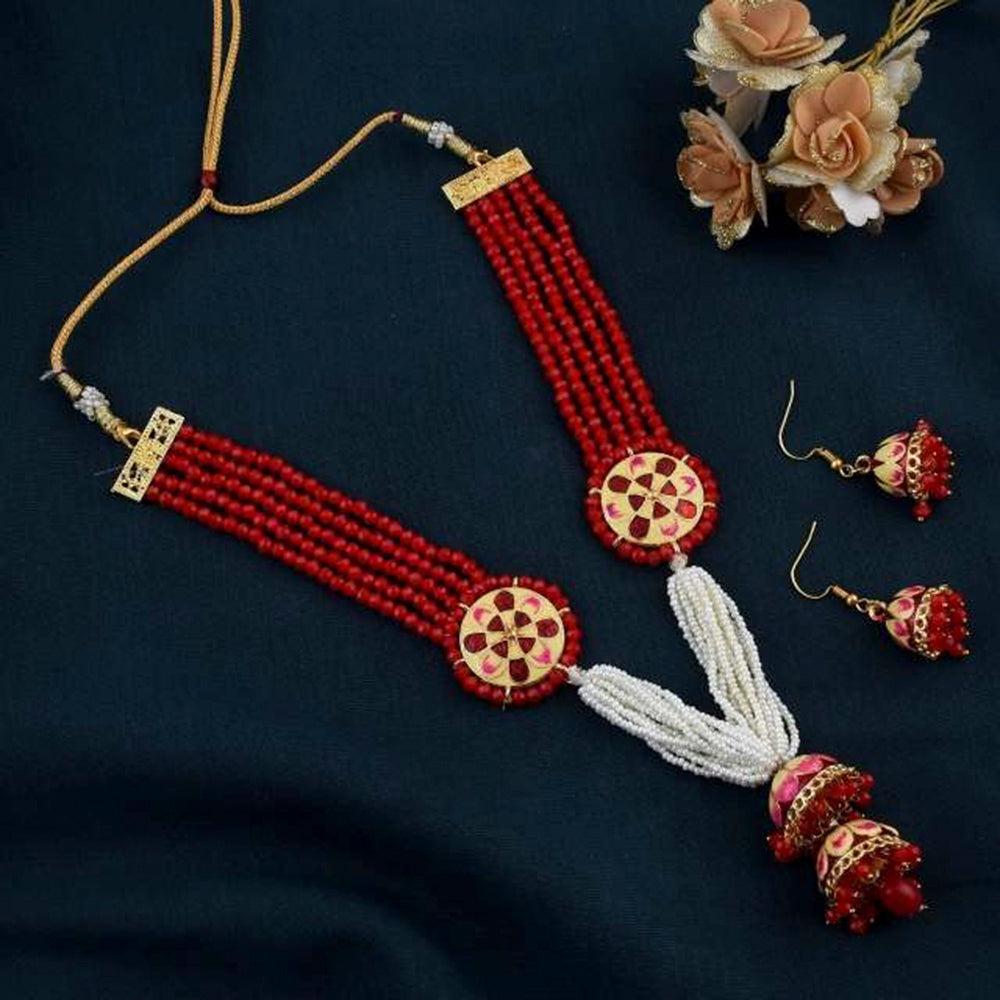 The Jewellery Creations Gold Plated Meenakari Work & Beads Long Necklace Set