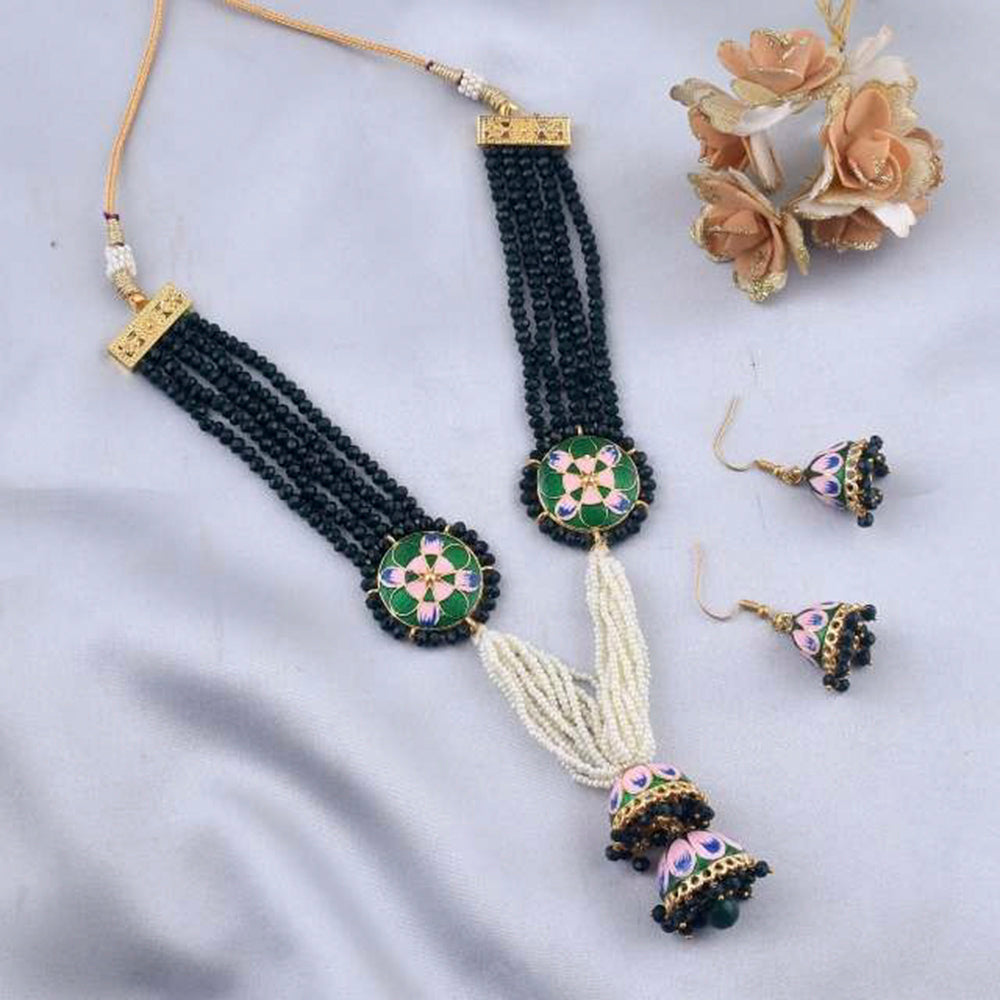 The Jewellery Creations Gold Plated Meenakari Work & Beads Long Necklace Set