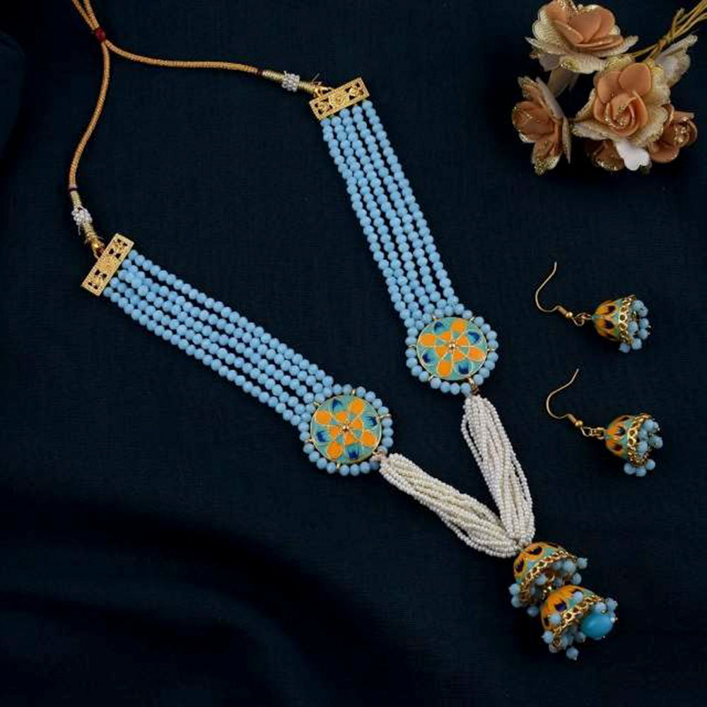 The Jewellery Creations Gold Plated Meenakari Work & Beads Long Necklace Set