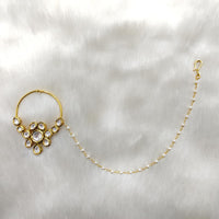Tarangavi Pearl With Kundan Gold Plated Designer Nose Ring