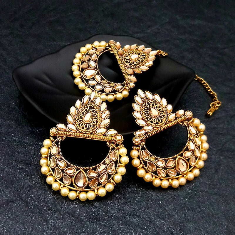 Kriaa Gold Plated Stylish Earrings With Maang Tikka