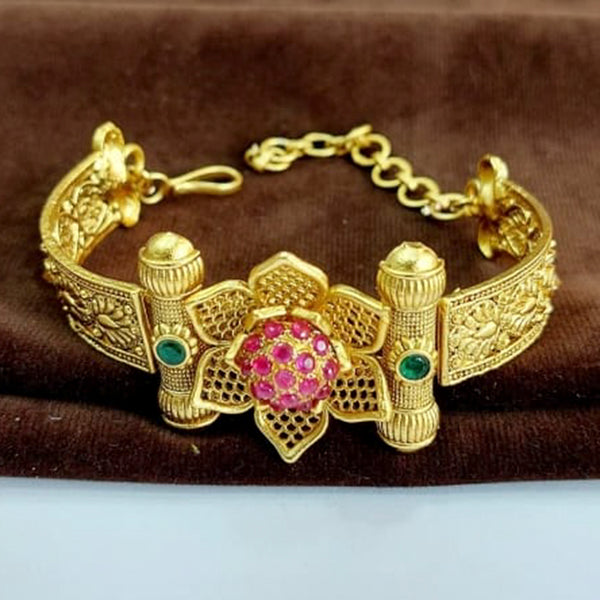 Tip Top Jew Ahmedabad Copper Micro Plated Rubby & Green Stone Bracelet