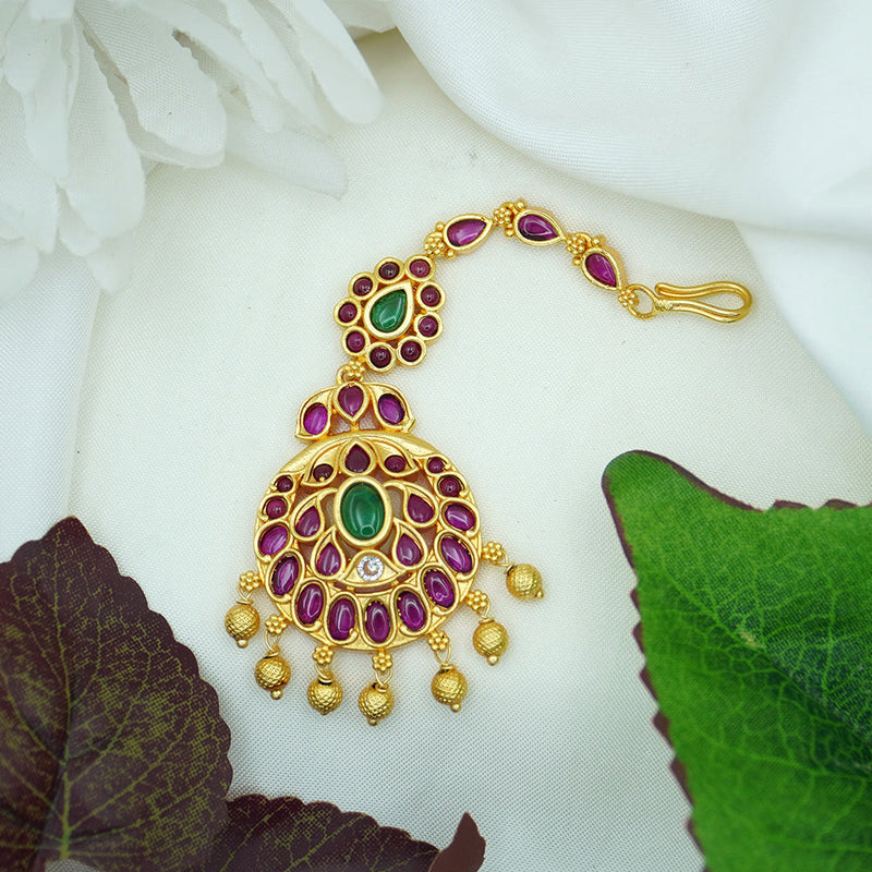 Diksha Collection Gold Plated Pota Stone Maangtikka