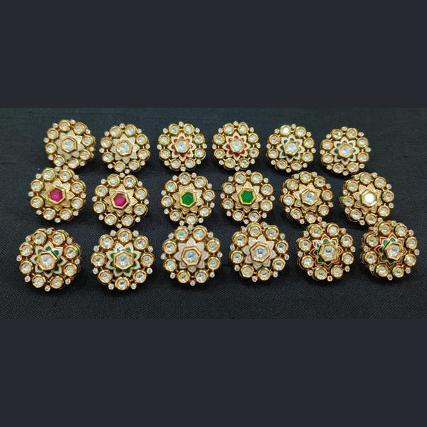 JewelTreeTz Gold Plated Uncut Polki Kundan Stud Earrings( 1 Piece Only)