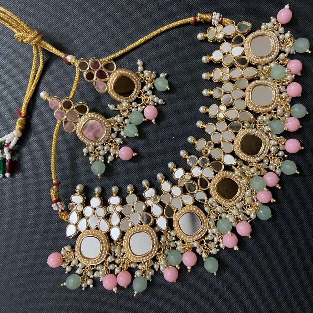 Sai Fashion Gold Plated Austrian Stone And Beads Mirror Necklace Set