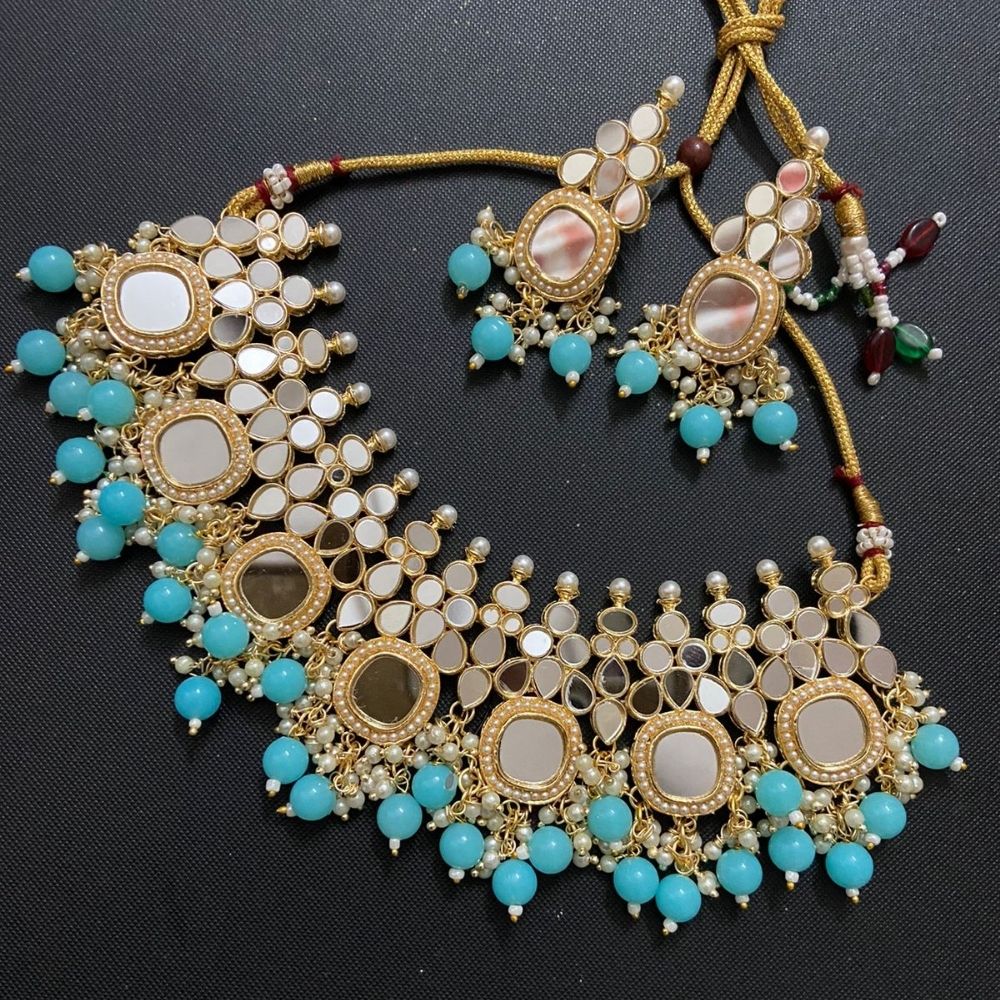 Sai Fashion Gold Plated Austrian Stone And Beads Mirror Necklace Set