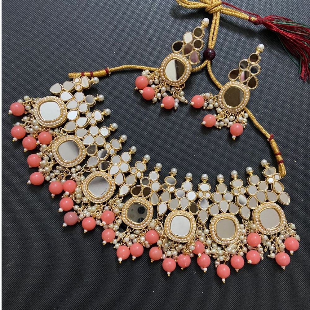 Sai Fashion Gold Plated Austrian Stone And Beads Mirror Necklace Set