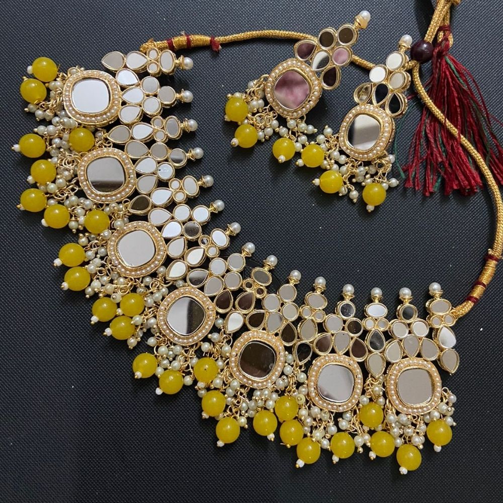 Sai Fashion Gold Plated Austrian Stone And Beads Mirror Necklace Set