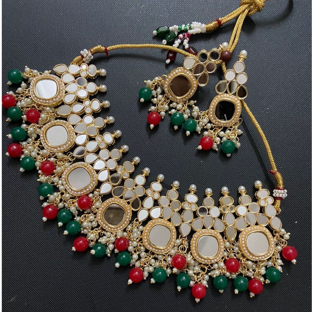 Sai Fashion Gold Plated Austrian Stone And Beads Mirror Necklace Set