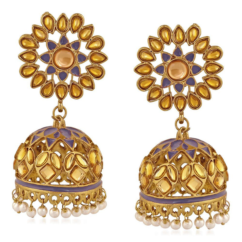 Mahi Traditional Meenakari Work Floral Jhumka Earrings with Kundan for Women (VECJ100211)