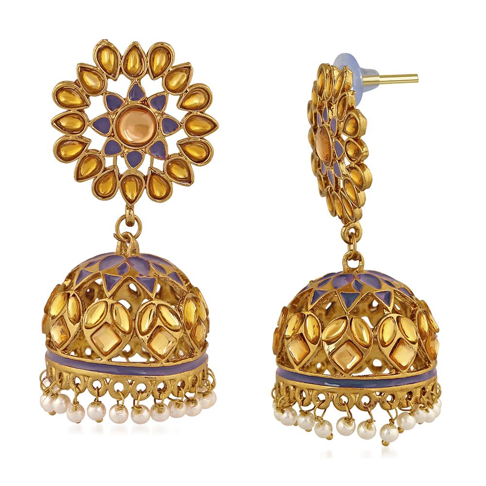 Mahi Traditional Meenakari Work Floral Jhumka Earrings with Kundan for Women (VECJ100211)