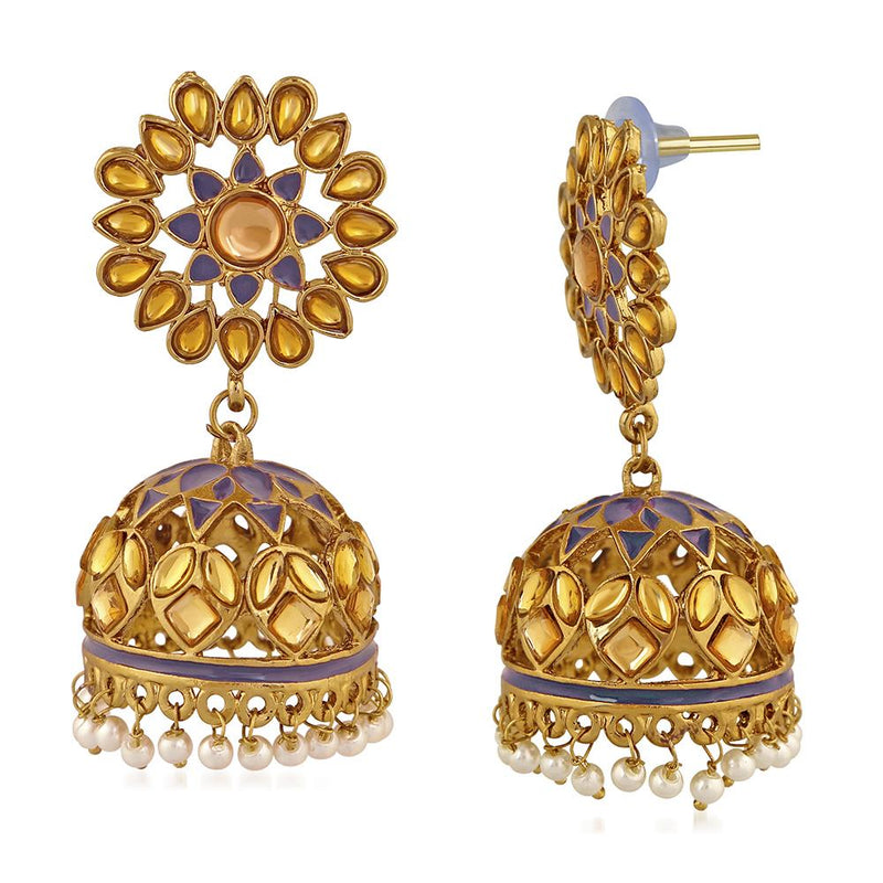 Mahi Traditional Meenakari Work Floral Jhumka Earrings with Kundan for Women (VECJ100211)