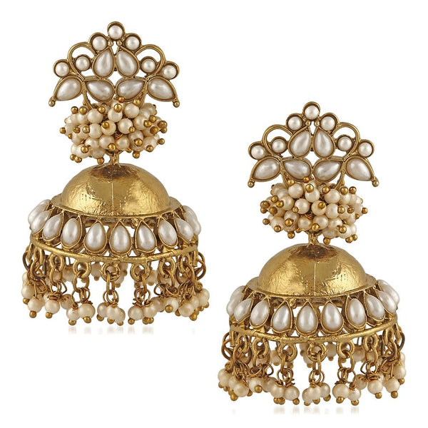Mahi Traditional Floral Jhumka Earrings with Artificial Pearl for Women (VECJ100212)