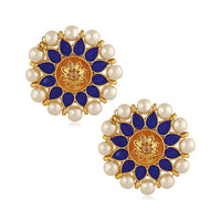 Mahi Blue Meenakari Work Traditional Floral Earring with Kundan for Women (VECJ100218Blu)