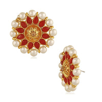 Mahi Red Meenakari Work Traditional Floral Earring with Kundan for Women (VECJ100218Red)