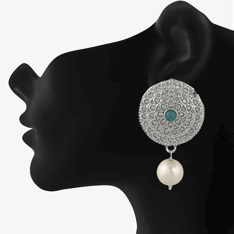 Mahi Green Kundan and Artificial Pearl Traditional Dangler Earrings for Women (VECJ100219)
