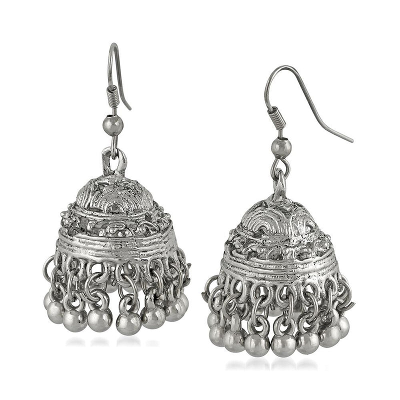 Mahi Rhodium Plated Traditional Jhumki Earrings for Womens(VECJ100221)