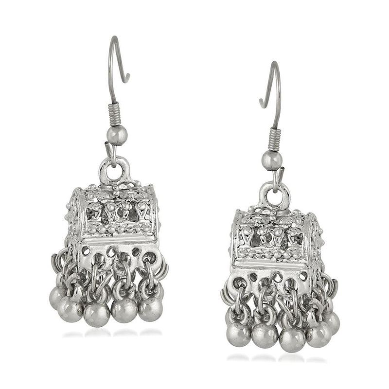 Mahi Rhodium Plated Traditional Jhumki Earrings for Womens(VECJ100222)