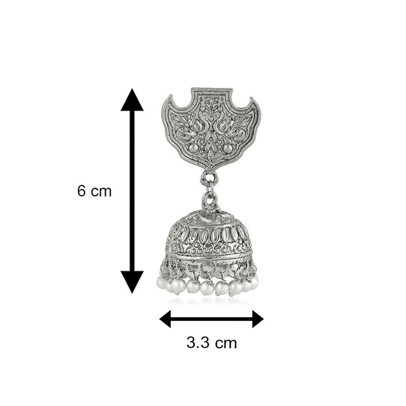 Mahi Rhodium Plated Peacock Traditional Jhumka Earrings for Women (VECJ100225)