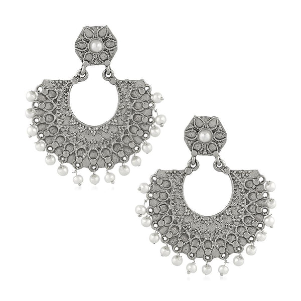 Mahi Rhodium Plated Traditional Chandbali Earrings with Artificial Pearl for Women (VECJ100227)