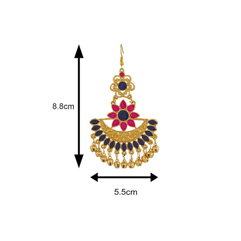 Mahi Pink and Blue Meenakari Work Traditional Floral Dangler Earring with Ghuungroo for Women (VECJ100230Pin)