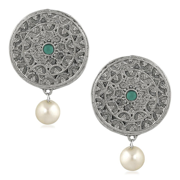 Mahi Green Kundan and Artificial Pearl Traditional Dangler Earrings for Women (VECJ100234)