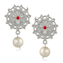 Mahi Red Kundan and Artificial Pearl Traditional Floral Dangler Earrings for Women (VECJ100235)